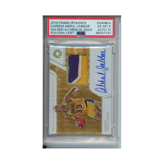 Kareem-Abdul--Jabbar-Gold-Autographed-Memorabilia-Holo-Gold-2019-Panini-Opulence-PSA-6/10-Vorderseite