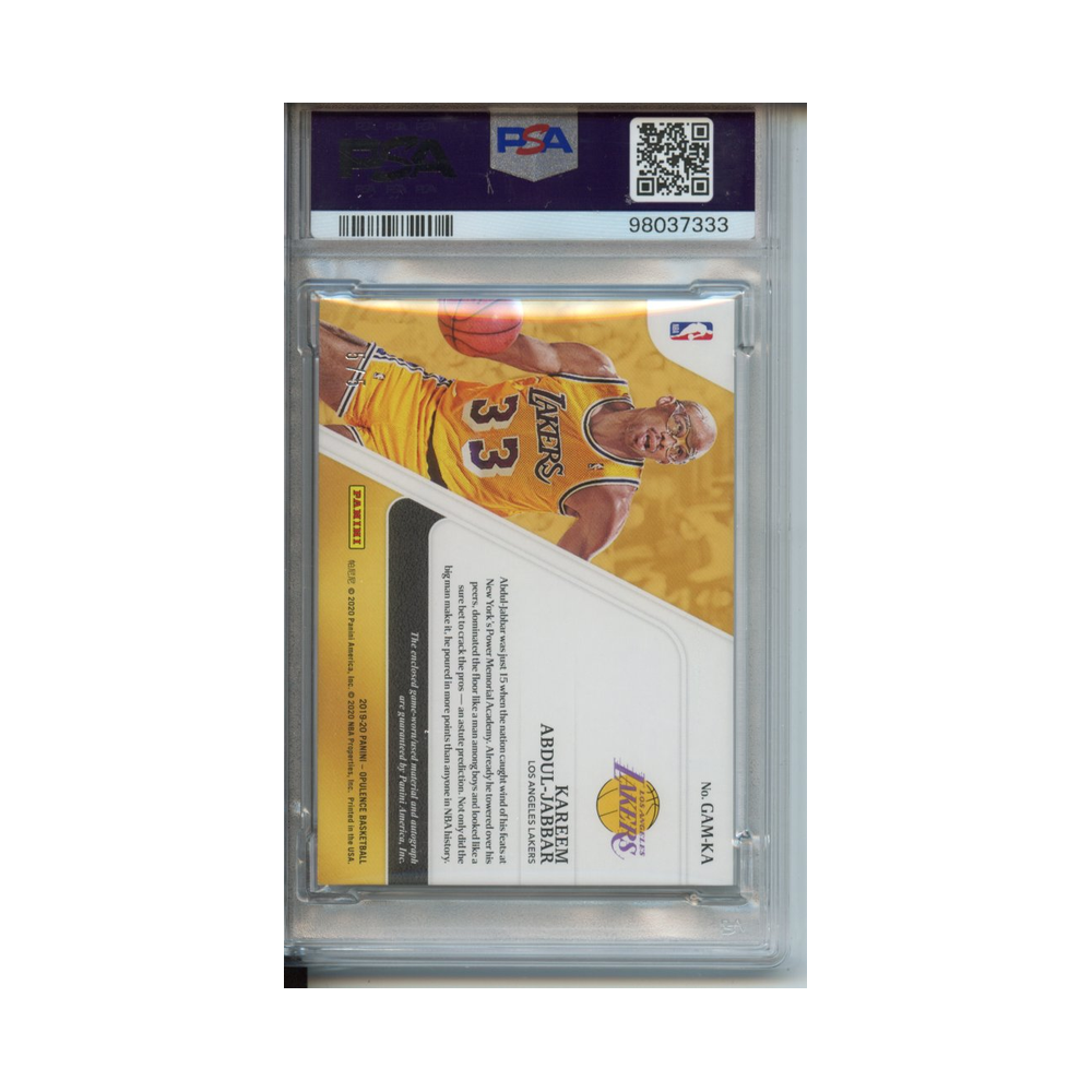 Kareem-Abdul--Jabbar-Gold-Autographed-Memorabilia-Holo-Gold-2019-Panini-Opulence-PSA-6/10-Rückseite