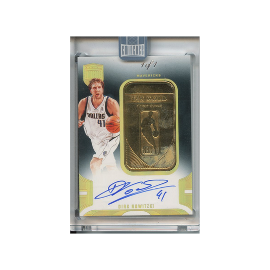 Dirk-Nowitzki-Autograph-14K-Gold-Troy-Ounce-1/1-2024-Eminence-Vorderseite