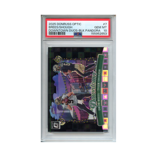 Brees/Shough-Downtown-Duos-Black-Pandora-2025-Donruss-Optic-PSA-10-Vorderseite
