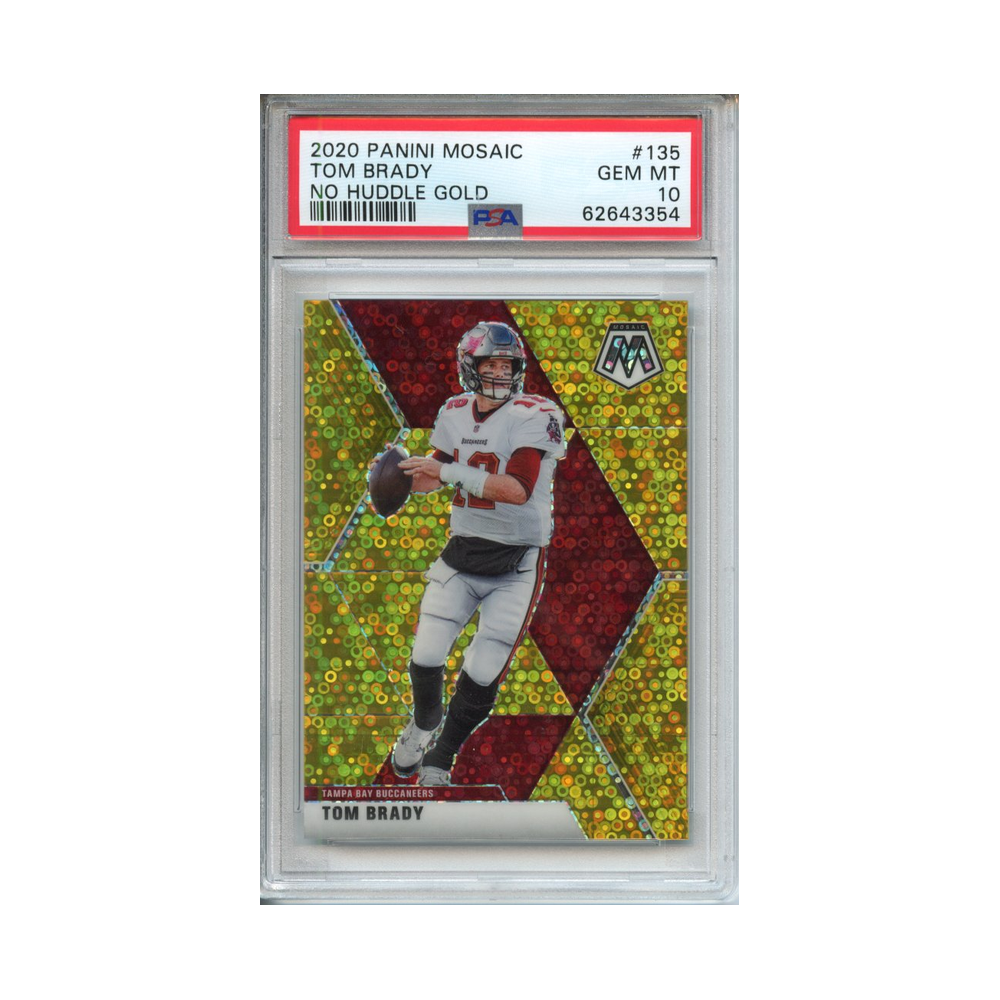 Tom-Brady-No-Huddle-Gold-2020-Panini-Mosaic-PSA-10-Vorderseite
