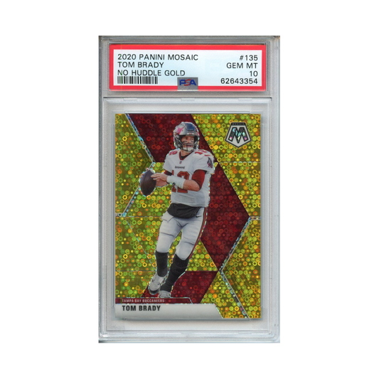 Tom-Brady-No-Huddle-Gold-2020-Panini-Mosaic-PSA-10-Vorderseite