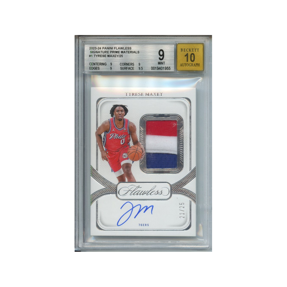 Tyrese-Maxey-/25-Signature-Prime-Materials-2023-24-Panini-Flawless-BGS-9/10-Vorderseite