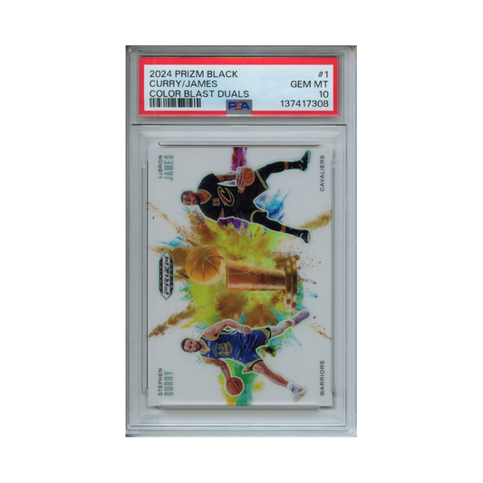 Curry/James-Color-Blast-Duals-2024-Prizm-Black--PSA-10-Vorderseite