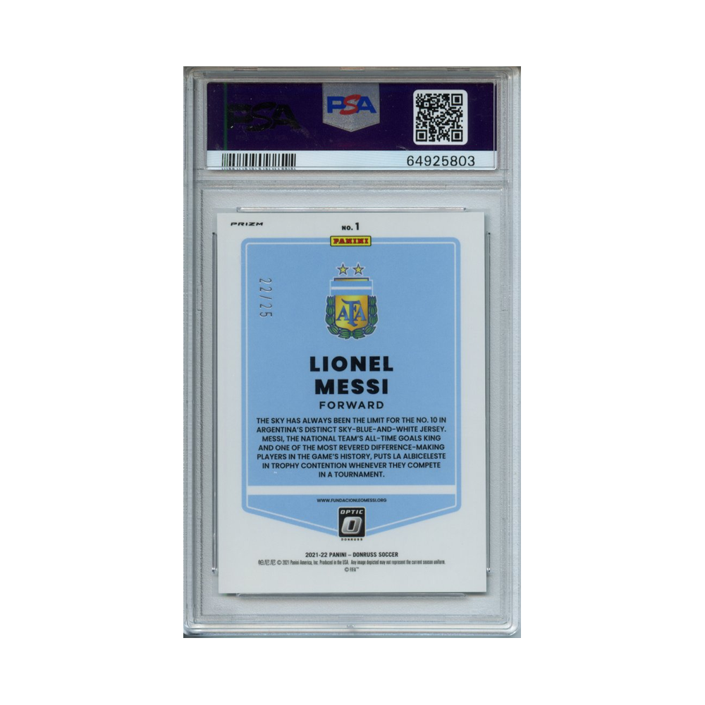 Lionel-Messi-Optic-Black-Velocity-2021/22-Donruss-Road-to-Qatar-PSA-10-Rückseite