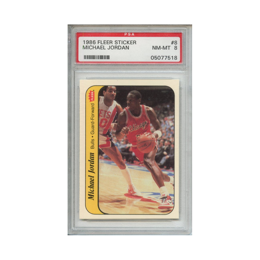 Michael-Jordan-1986-Fleer-Sticker-#2-PSA-8-Vorderseite