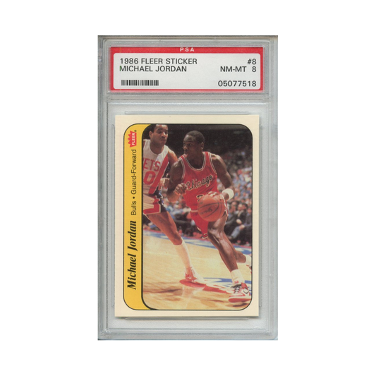 Michael-Jordan-1986-Fleer-Sticker-#2-PSA-8-Vorderseite