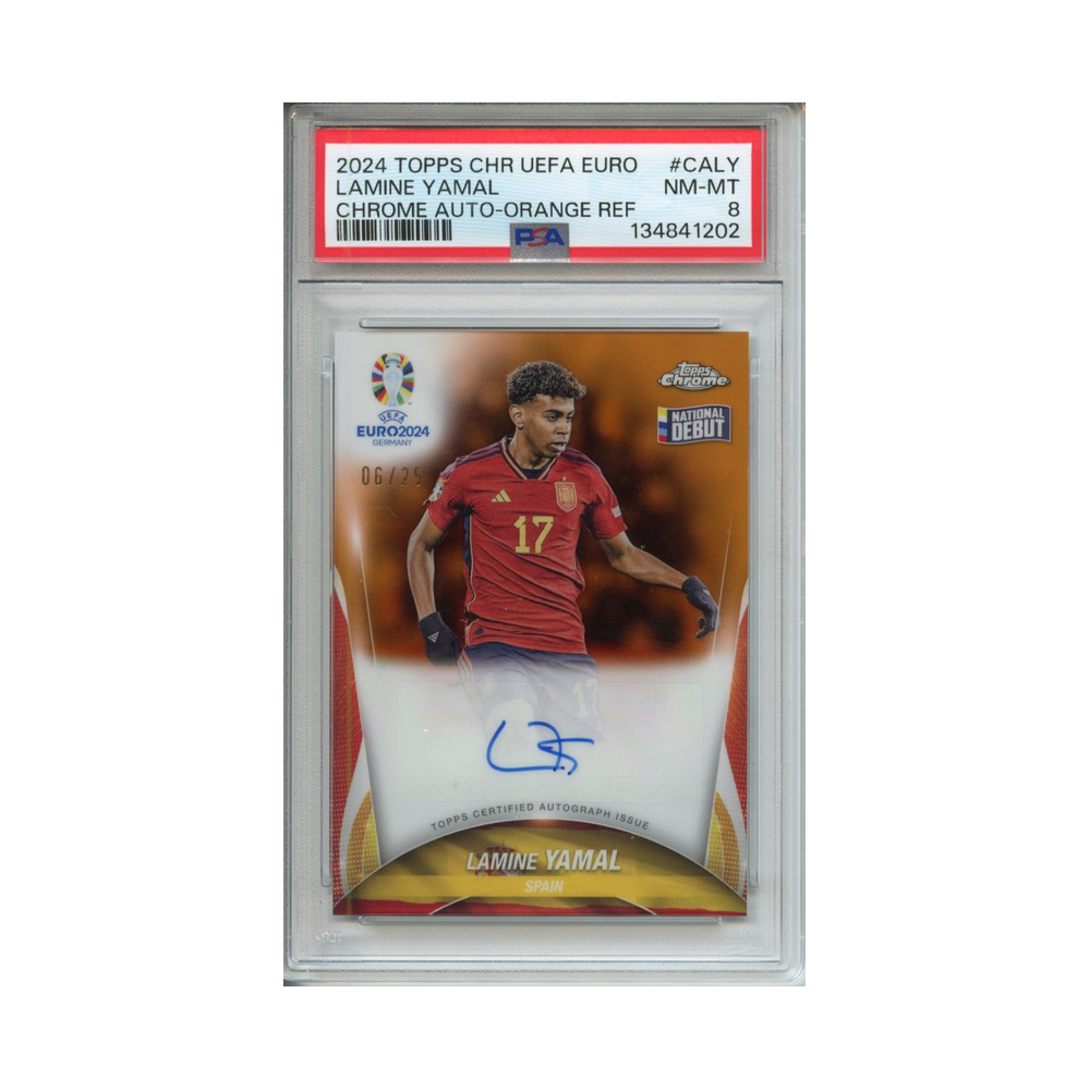 Lamine-Yamal-Chrome-Auto-Orange-Refracotr-2024-Topps-Chrome-UEFA-Euro-PSA-8-Vorderseite