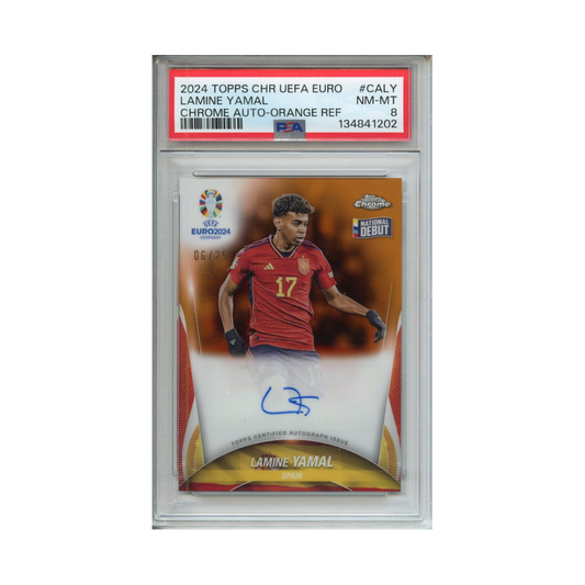 Lamine-Yamal-Chrome-Auto-Orange-Refracotr-2024-Topps-Chrome-UEFA-Euro-PSA-8-Vorderseite