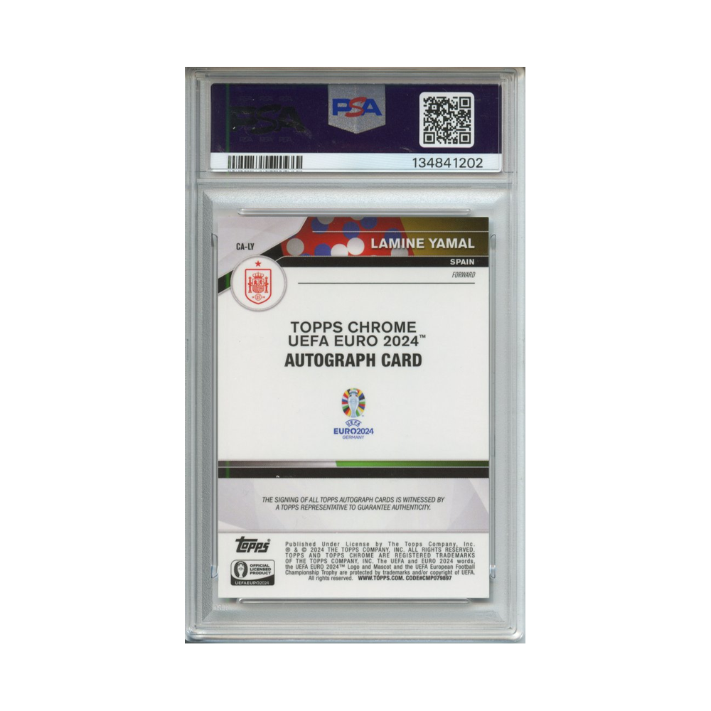 Lamine-Yamal-Chrome-Auto-Orange-Refracotr-2024-Topps-Chrome-UEFA-Euro-PSA-8-Rückseite