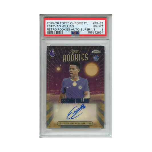 Estevao-Willian-Retro-Rookies-Auto-Super-1/1-2025-26-Topps-Chrome-P/L-PSA-8-Vorderseite