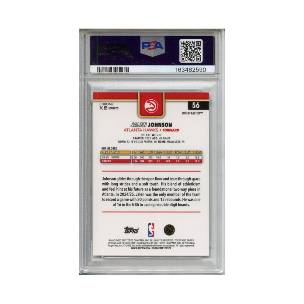 Jalen-Johnson-Superfractor-1/1-2025-Topps-Chrome-PSA-9-Rückseite