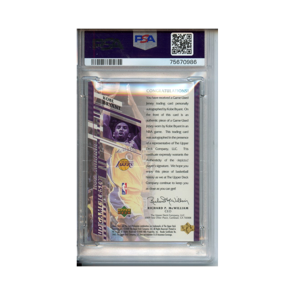 Kobe Bryant Autograph Hobby 2000 Upper Deck Game Jersey PSA 8/10